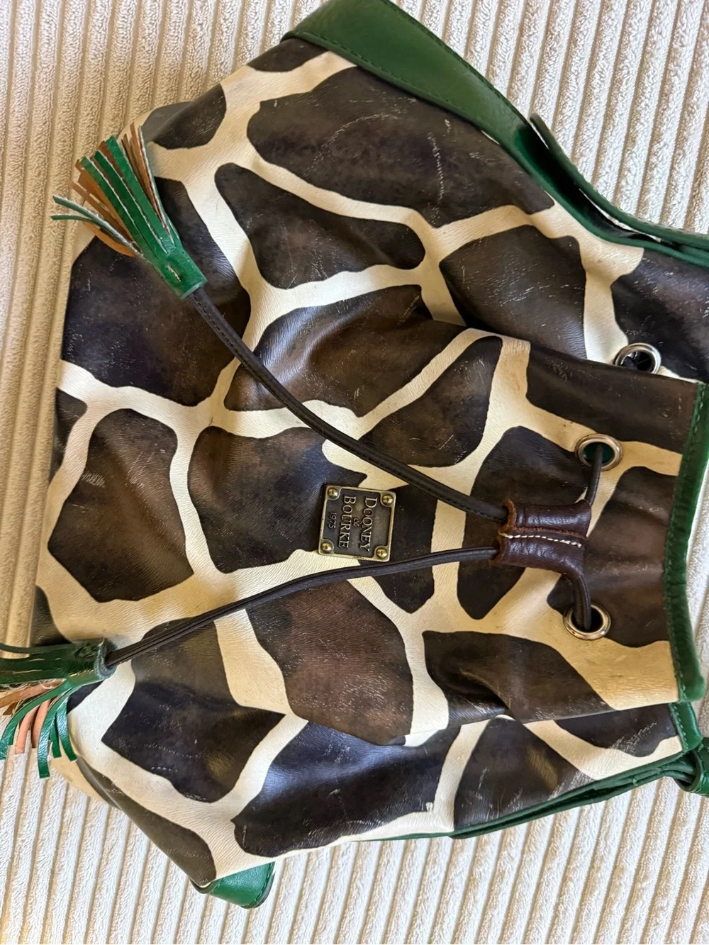 Dooney & Bourke Green Trim Giraffe-Print Drawstring Hobo